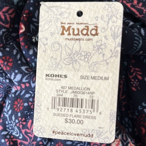 🆕Mudd Square Neck Body Con Long Sleeve Dress Medallion Pattern Navy Sz M - Picture 5 of 7